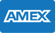 AMEX-Logo in weißer Schrift auf blauem Hintergrund.