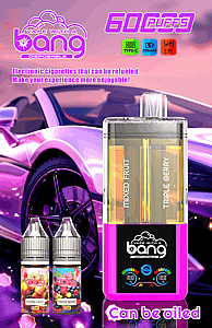 Bright pink disposable vape with a clear tank and two flavor bottles labeled Mixed Fruit and Triple Berry, beside a pink sports car.