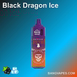 The image showcases the Bang Tornado 12000 with 12k puffs in Black Dragon Ice flavor, designed for vaping enthusiasts.