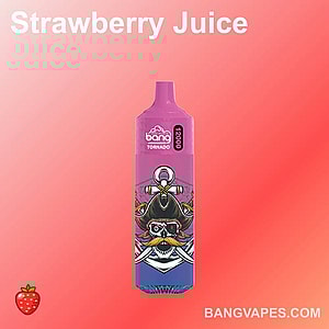 The image showcases the Bang Tornado 12000, a disposable vape with a Strawberry Juice flavor, boasting 12k puffs for vaping enthusiasts.