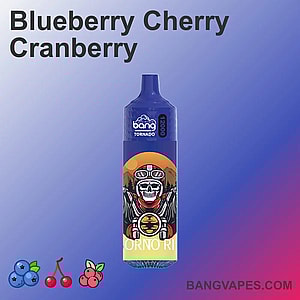 Featuring the Bang Tornado 12000 - 12k puffs in a rich Blueberry Cherry Cranberry flavor, the perfect vape for e-cigarette enthusiasts. Showcasing a sleek design, it promises a unique vaping experience.