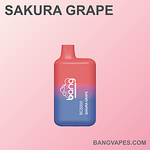 A red and blue disposable vape device labeled "Sakura Grape" with the brand "Bang" displayed.