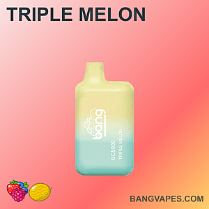 A vape device labeled "Triple Melon," featuring a gradient yellow-to-blue design, with the brand "bang" and model "BC5000" displayed on the front.