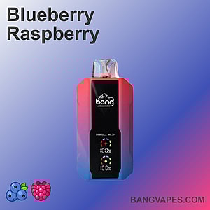 ブルーベリー ラズベリー風味とバッテリー インジケーター ディスプレイを備えた Bang 使い捨て vape デバイス。