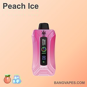 Dispositivo per svapare Peach Ice con capacità di 20.000 boccate, marchiato "Bang Beach", in un design rosa con un display che mostra 80%.