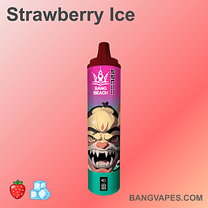 Strawberry Ice flavored Bang Beach disposable vape with vibrant packaging featuring a fierce character face.