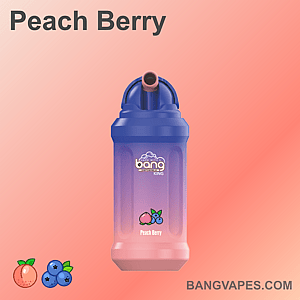 「Peach Berry」のラベルが付いた、桃とブルーベリーのアイコンが付いた、紫とピンクのグラデーションデザインが特徴のベイプデバイス。