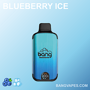 Sigaretta elettronica usa e getta Bang con aroma "Blueberry Ice", corpo sfumato blu e marchio.