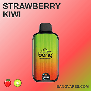 Sigaretta elettronica usa e getta al gusto di fragola e kiwi, con un design sfumato colorato che presenta sfumature di verde e arancione.