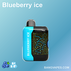A compact vaping device labeled "Blueberry Ice" with a black and blue design, featuring a constellation-like pattern on the front.