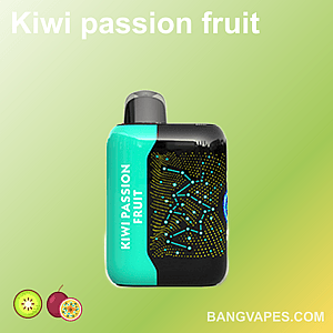 A Kiwi Passion Fruit vape device with a black and turquoise design, featuring a constellation pattern and branding.
