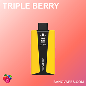 Urządzenie do waporyzacji Triple Berry Bang King 30K PRO z żółto-czarnym wzorem na różowym tle z gradientem.