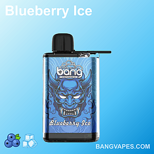 A disposable vape labeled "Blueberry Ice" with a blue demon design on the packaging.