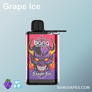 Grape Ice flavored disposable vape with a bold design featuring a purple demon face with fiery accents on the packaging.