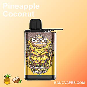 Pineapple Coconut flavored disposable vape with a striking design featuring a yellow demon face on the packaging.