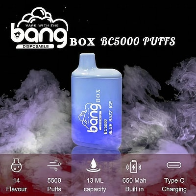 BANG BC 5000 で強化された VAPE 体験を体験してください。最大 5K 吸うことができ、コンパクトで持ち運びが容易で、外出先での VAPE に最適です。スタイリッシュなデザインと滑らかな雲の融合。.