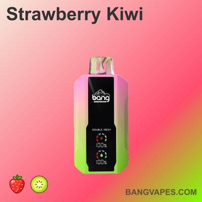 "Urządzenie do waporyzacji Bang Double Mesh o smaku Strawberry Kiwi z gradientowym różowo-zielonym wzorem."