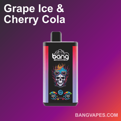 Grape Ice & Cherry Cola Bang Einweg-Vaporizer mit buntem Totenkopf-Design auf der Verpackung.