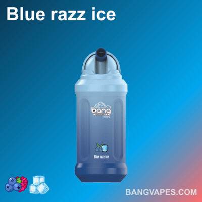 Niebieskie urządzenie do waporyzacji oznaczone "Bang King" o smaku "Blue Razz Ice"