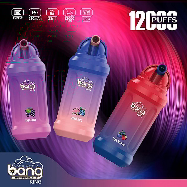 BANG KING 12000で究極のベイピング体験を。洗練されたスタイリッシュなデザインで、1万2千回の爽快なフレーバーをお楽しみいただけます。長く続く満足感を求めるベイパーに最適です。
