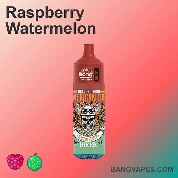 "Experience the refreshing fusion of Raspberry Watermelon flavor with the Bang Tornado 12000. A powerful device offering up to 12k puffs, made for avid vapers."