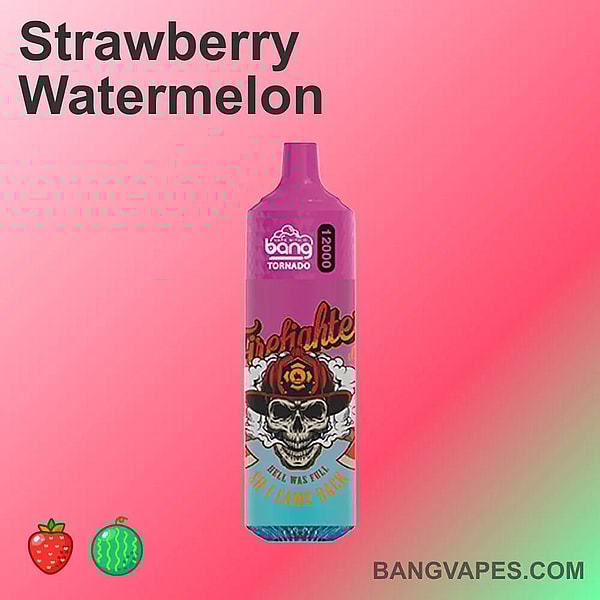 Introducing the Bang Tornado 12,000 puffs device featuring a luscious blend of strawberry and watermelon. Its sleek design ensures a stylish vaping experience. Get yours now at bangvapes.com.