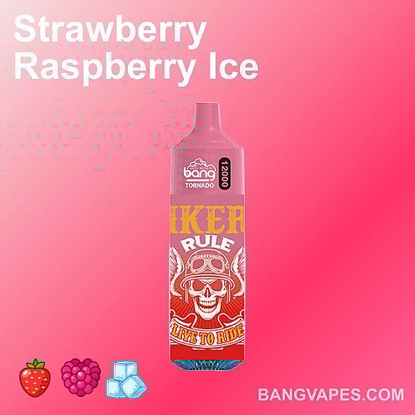 "Introducing the Bang Tornado 12000 - a premium vape device with an incredible 12k puffs capacity. Enjoy the irresistible blend of strawberry and raspberry ice flavors, providing an unmatched vaping experience."