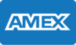 Logo AMEX con testo bianco su sfondo blu.