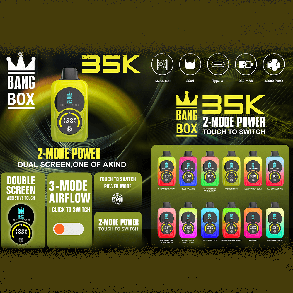 Bang Box 35K Disposable Vape | Single Flavor Pod | Adjustable Airflow & Power | Up to 35,000 Puffs
