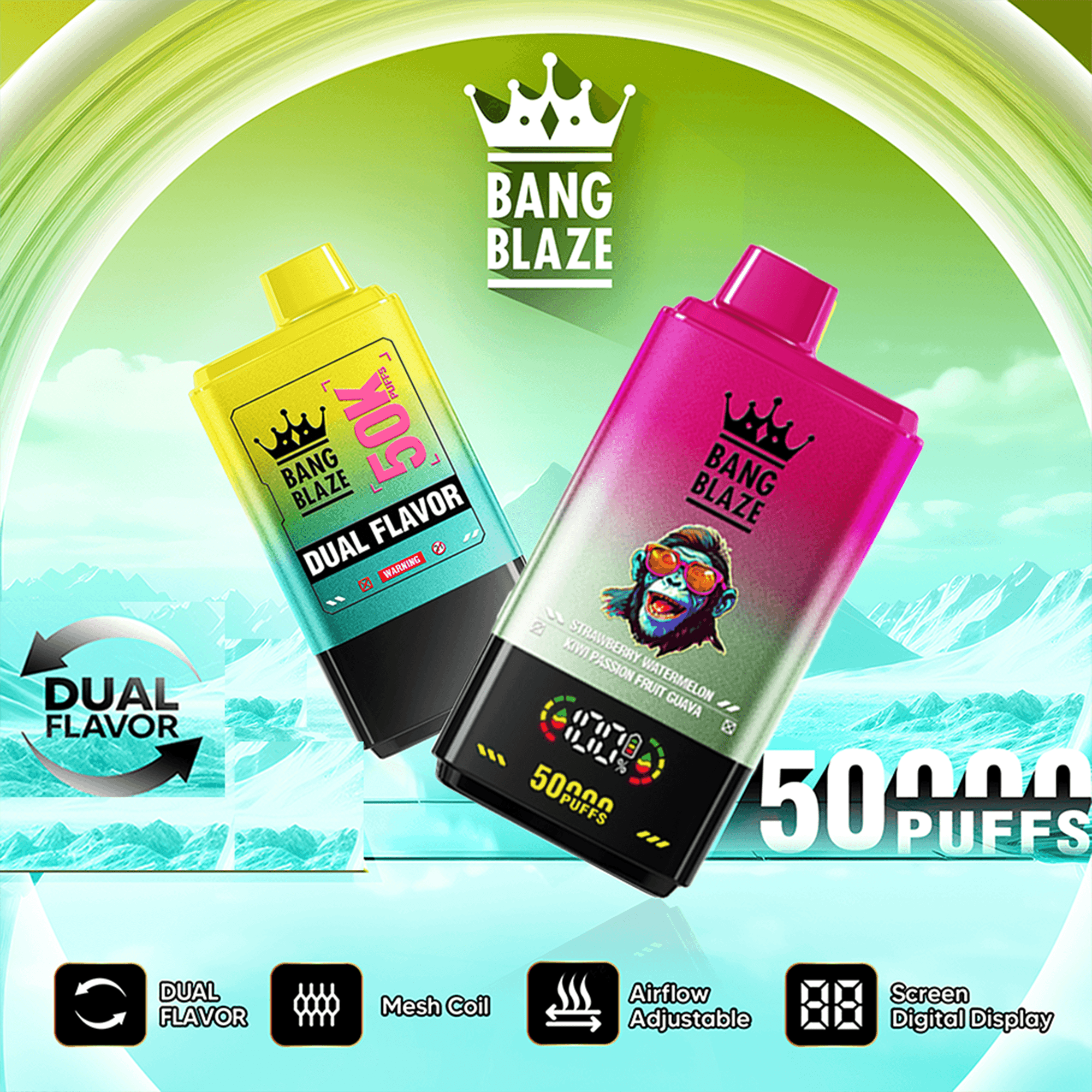 Bang Blaze 50K Dual Flavors Disposable Vape – Rechargeable 2-in-1 Dual Flavor Switch Vape